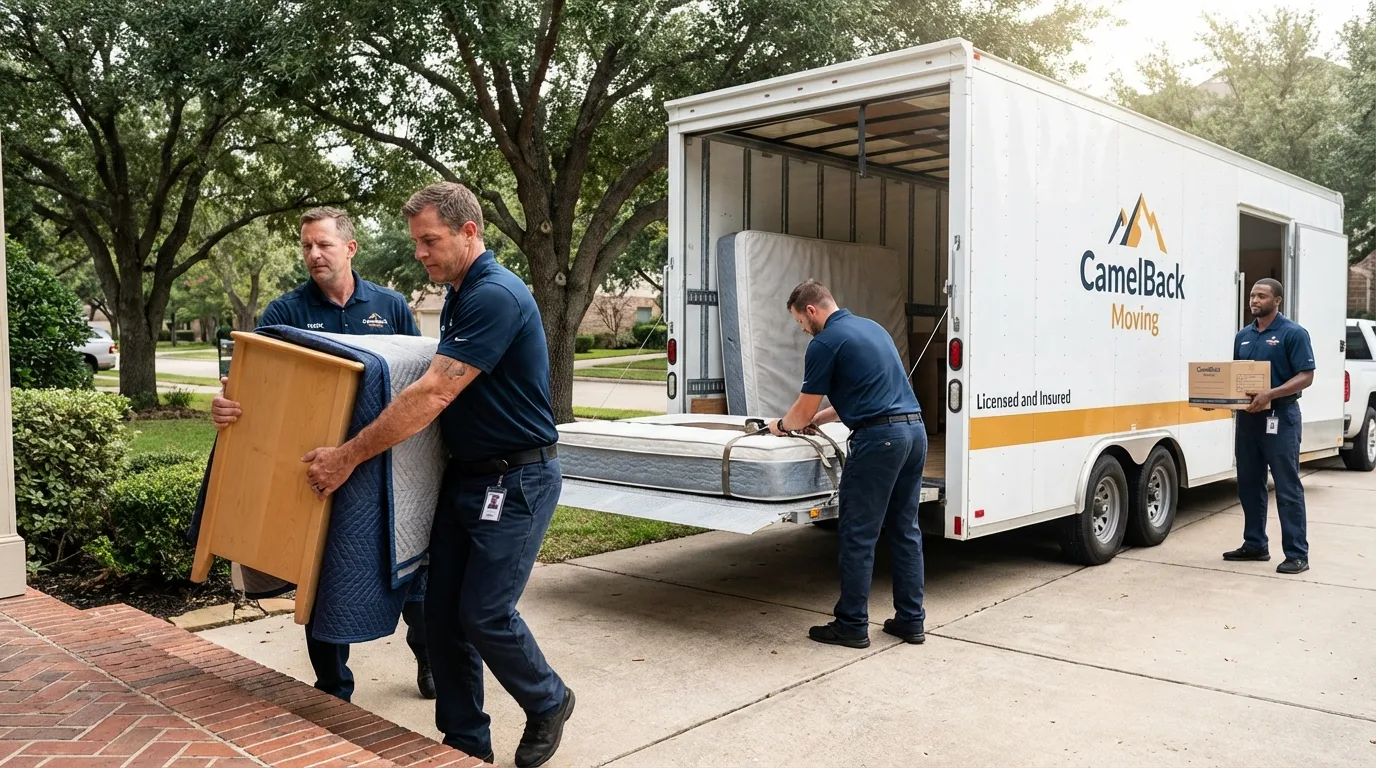 Crew loading residential truck for cross-state move from Fort Worth, TX