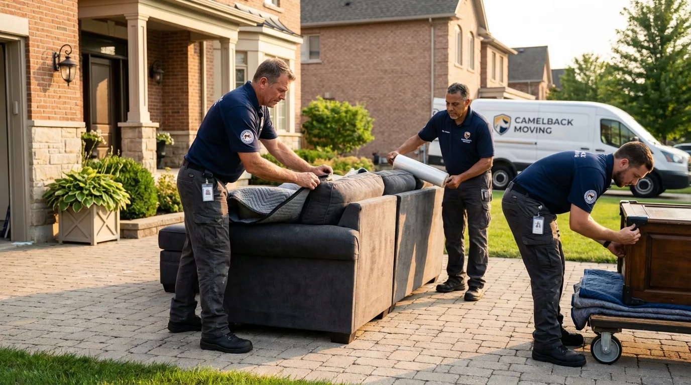 Large estate moving crew wrapping furniture in Fort Worth, TX
