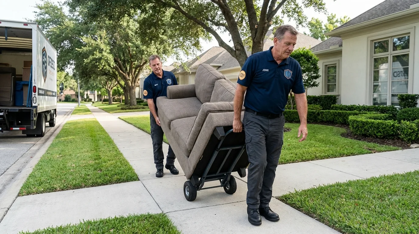 Local residential moving crew loading furniture in Fort Worth, TX